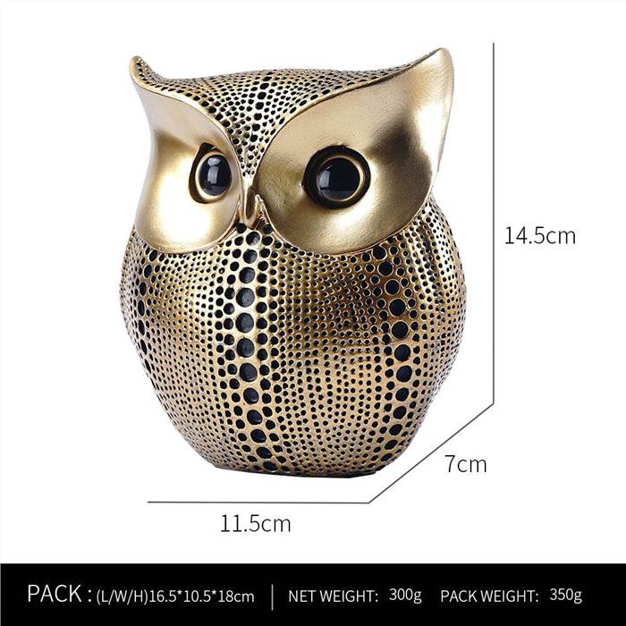 Polka Dot Resin Owl Figurine - Black and Gold