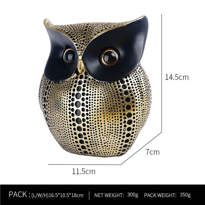 Polka Dot Resin Owl Figurine - Gold and Black Eyes