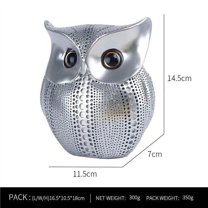 Polka Dot Resin Owl Figurine - Silver