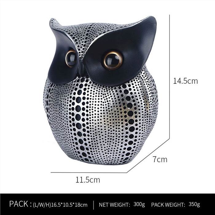 Polka Dot Resin Owl Figurine - Black and Silver