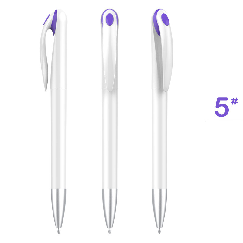 Stylish Advertising Plastic Pen - White Barrel with Purple Top