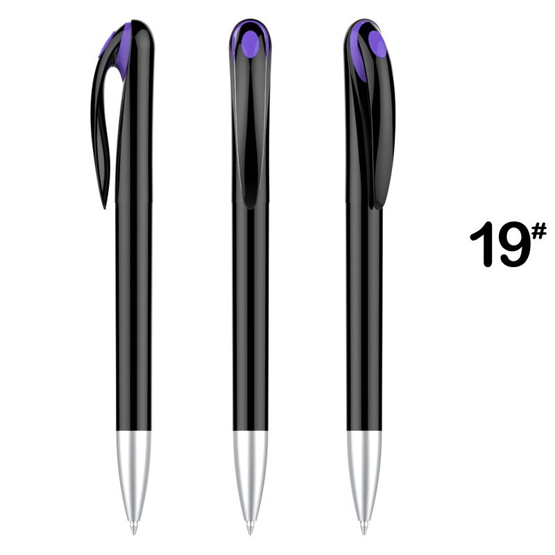 Stylish Advertising Plastic Pen - Black Barrel with Purple Top