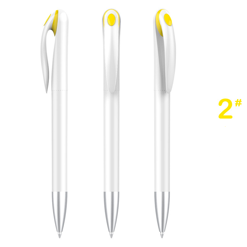 Stylish Advertising Plastic Pen - White Barrel with Yellow Top