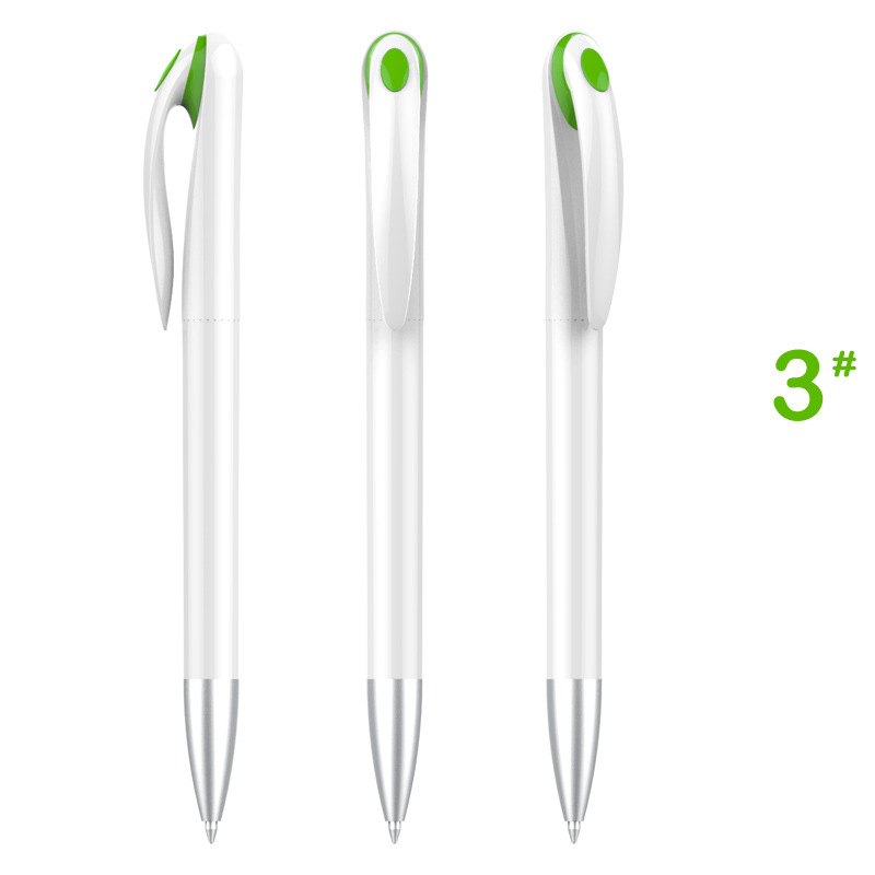 Stylish Advertising Plastic Pen - White Barrel with Green Top