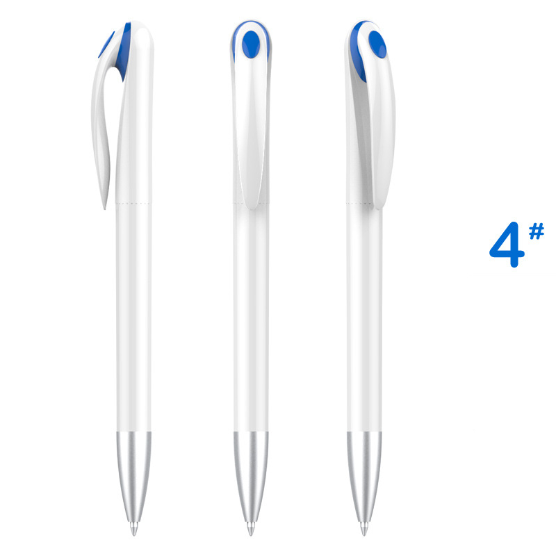 Stylish Advertising Plastic Pen - White Barrel with Blue Top