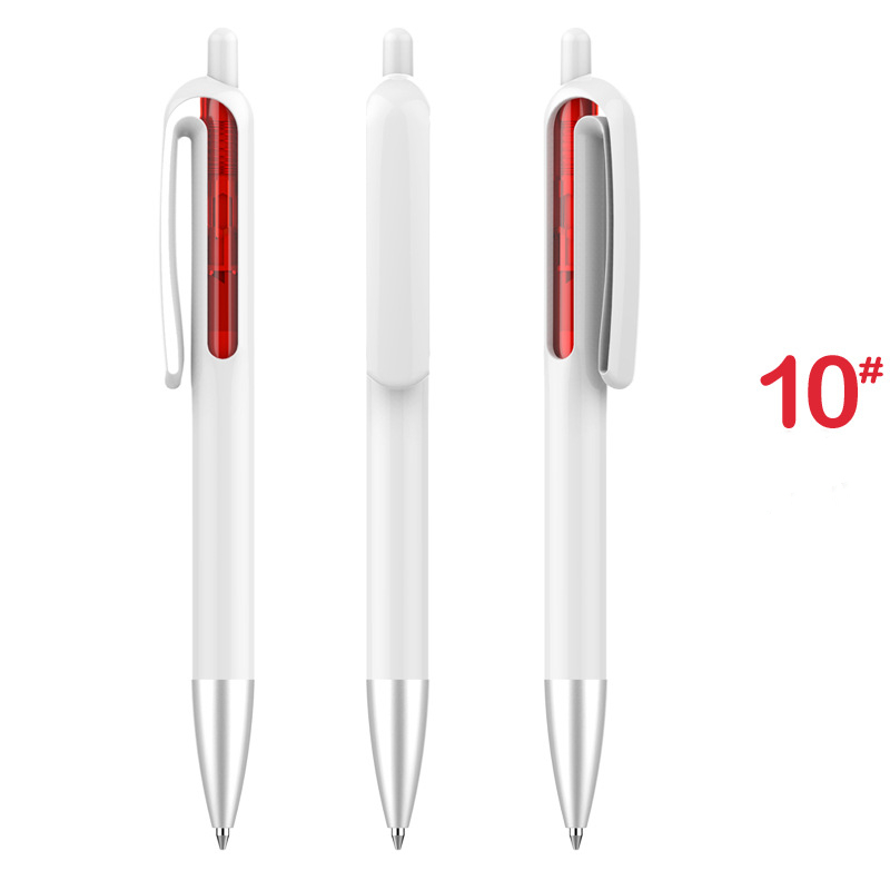 Retractable Window Vision Plastic Pen - White Barrel with Red Window