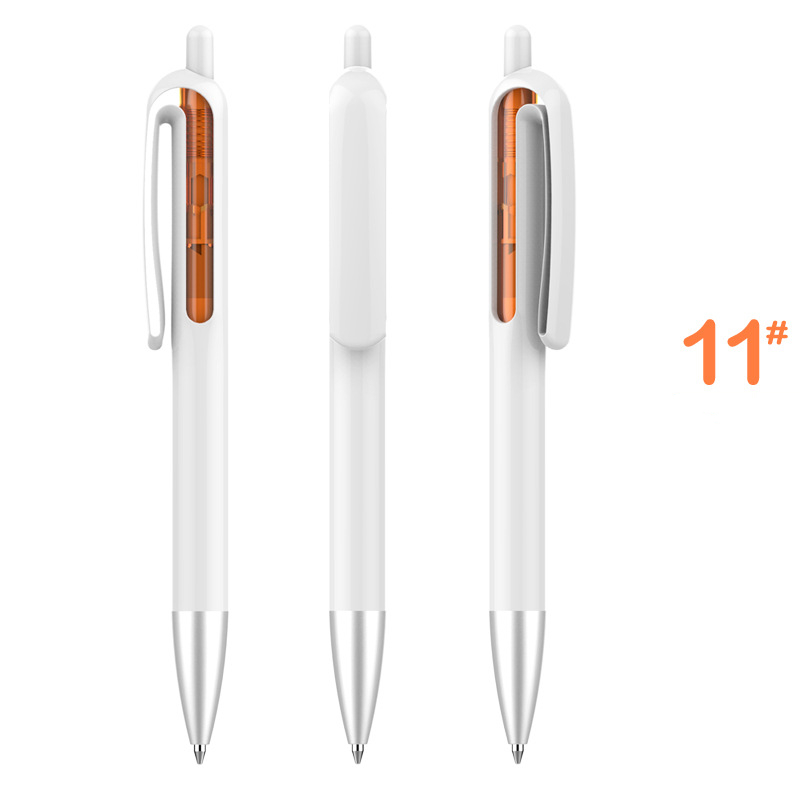 Retractable Window Vision Plastic Pen - White Barrel with Orange Window
