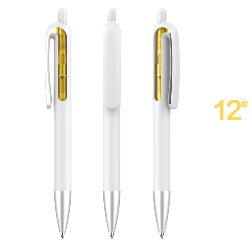 Retractable Window Vision Plastic Pen - White Barrel with Yellow Window