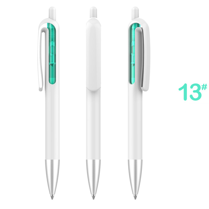 Retractable Window Vision Plastic Pen - White Barrel with Green Window