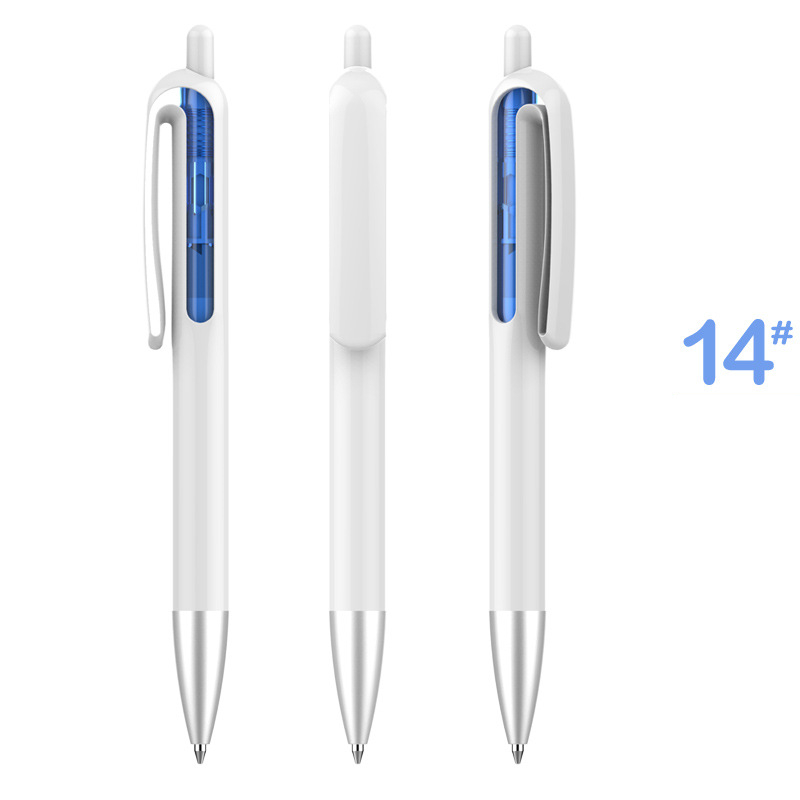 Retractable Window Vision Plastic Pen - White Barrel with Blue Window