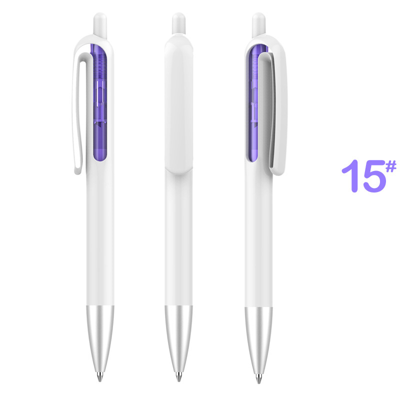 Retractable Window Vision Plastic Pen - White Barrel with Purple Window