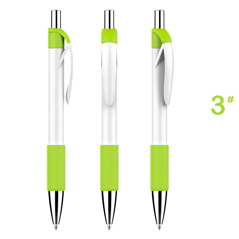 Economical Minimalist Advertising Pen - White Barrel with Green Grip