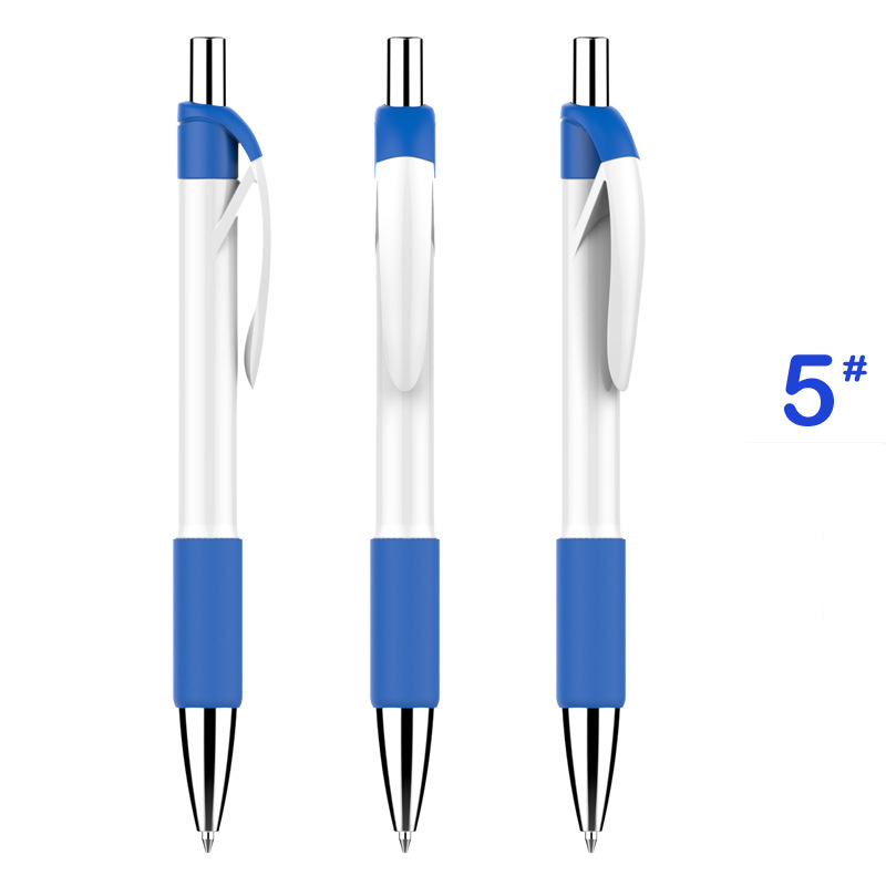 Economical Minimalist Advertising Pen - White Barrel with Dark Blue Grip