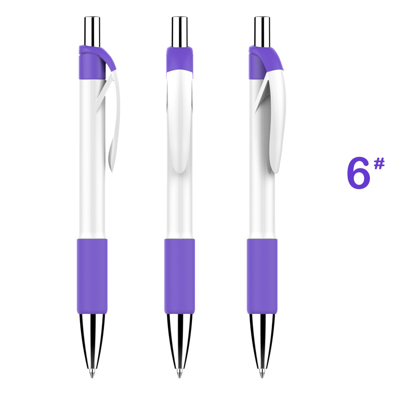 Economical Minimalist Advertising Pen - White Barrel with Purple Grip