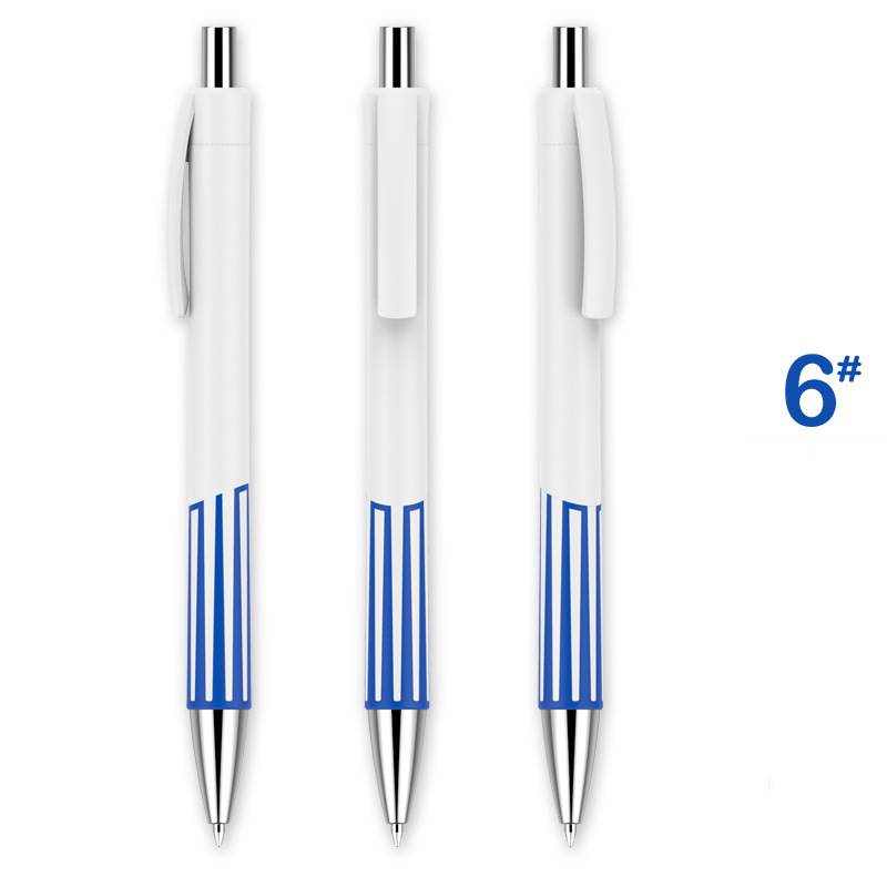 Colorful Striped Retractable ABS Pen - White Barrel with Dark Blue Pattern
