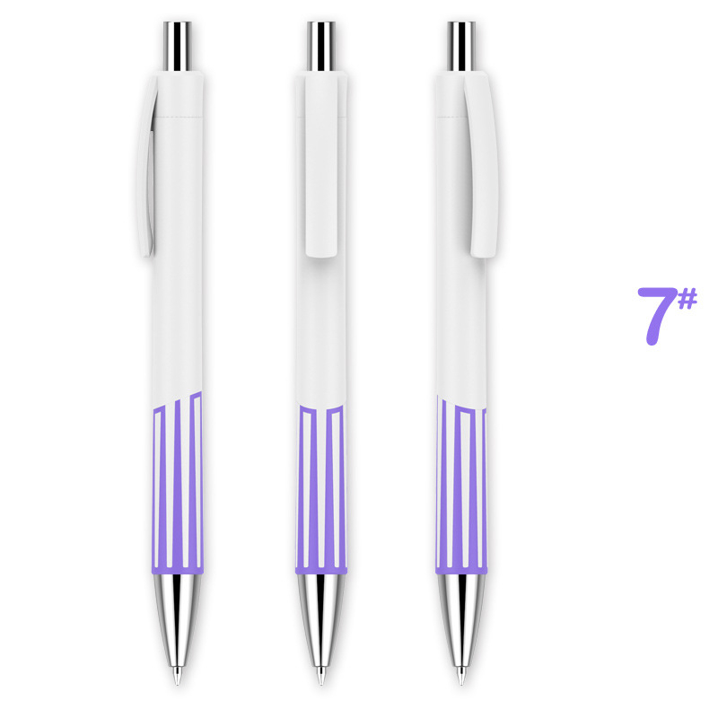 Colorful Striped Retractable ABS Pen - White Barrel with Purple Pattern