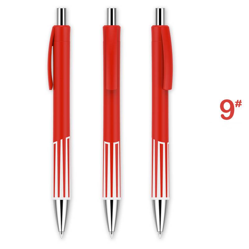 Colorful Striped Retractable ABS Pen - Red Barrel with White Pattern