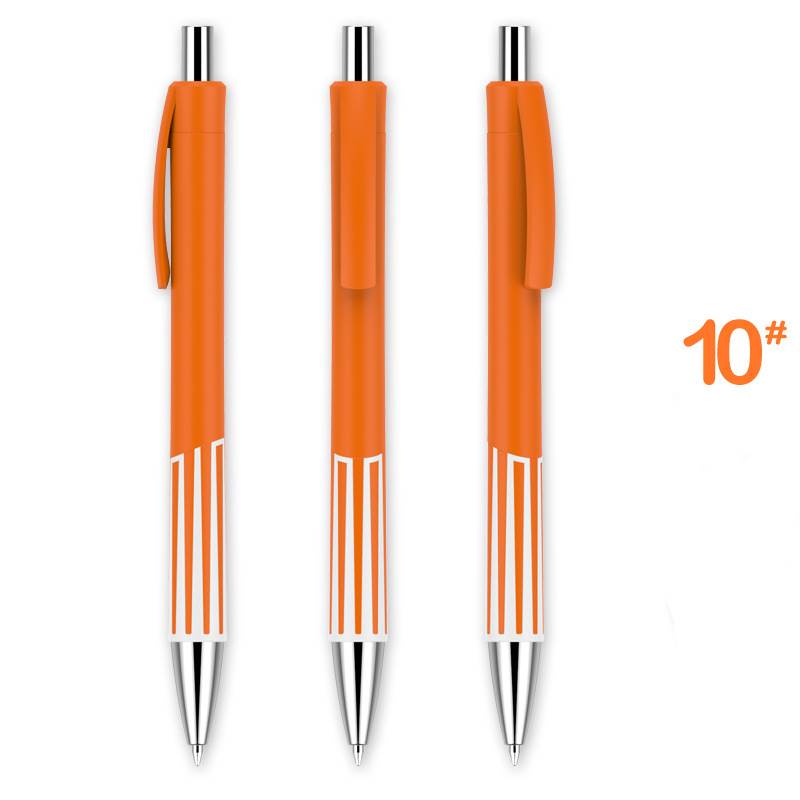 Colorful Striped Retractable ABS Pen - Orange Barrel with White Pattern