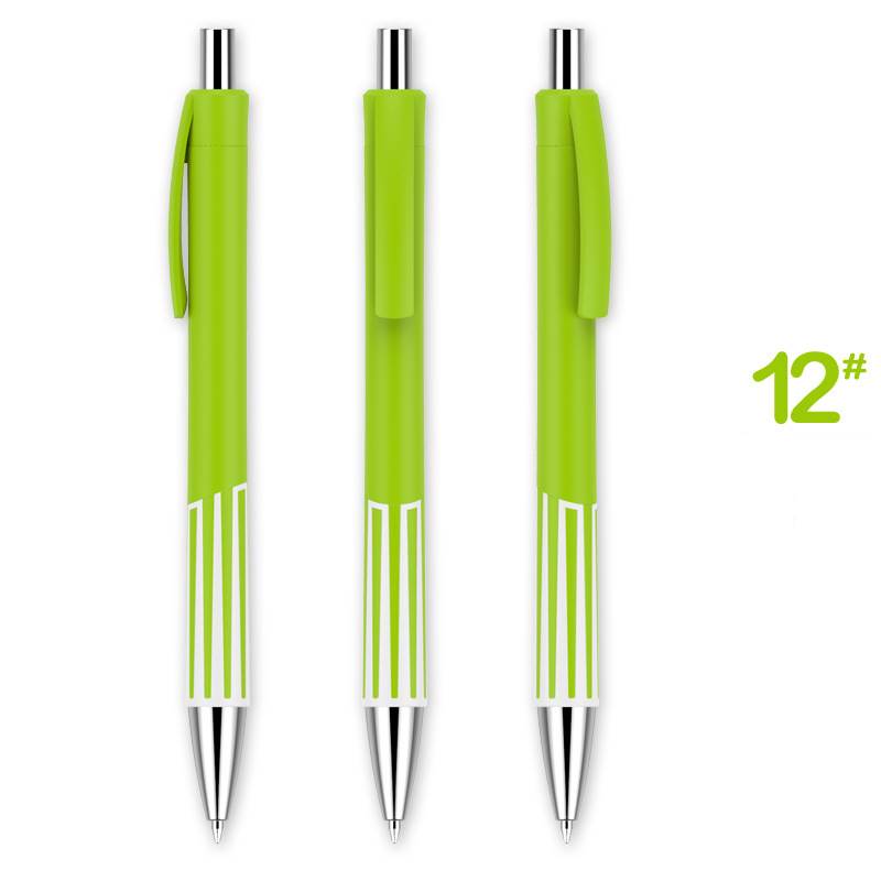 Colorful Striped Retractable ABS Pen - Green Barrel with White Pattern
