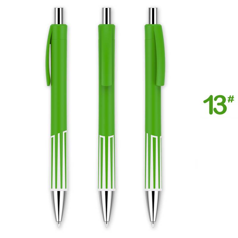 Colorful Striped Retractable ABS Pen - Dark Green Barrel with White Pattern