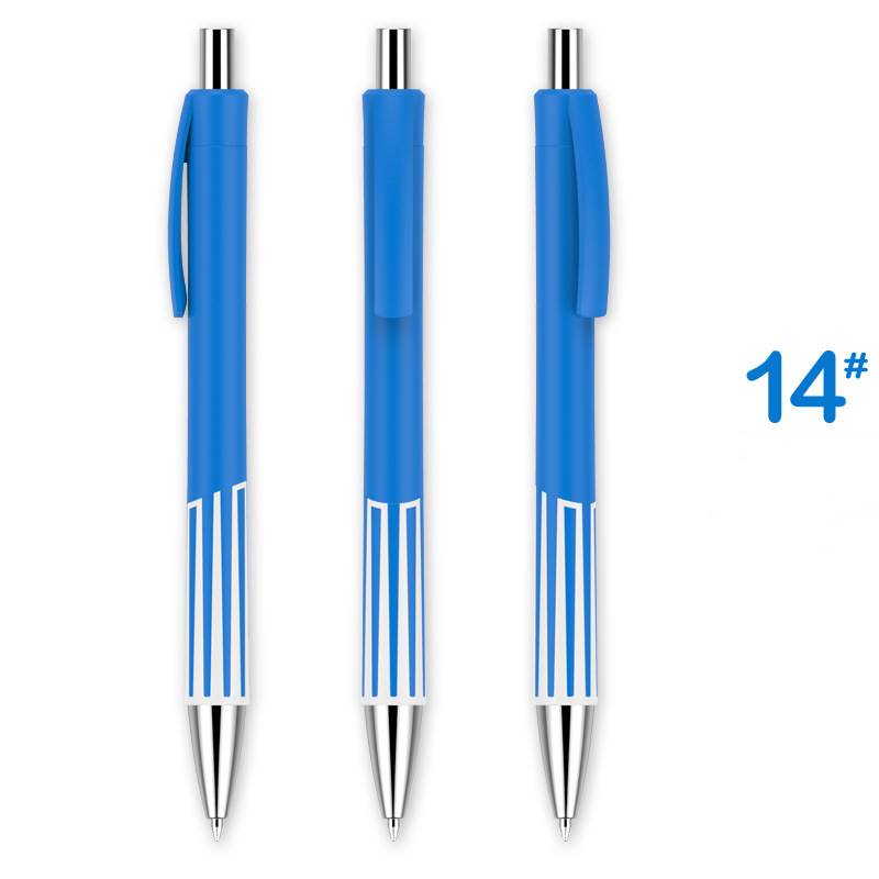 Colorful Striped Retractable ABS Pen - Blue Barrel with White Pattern