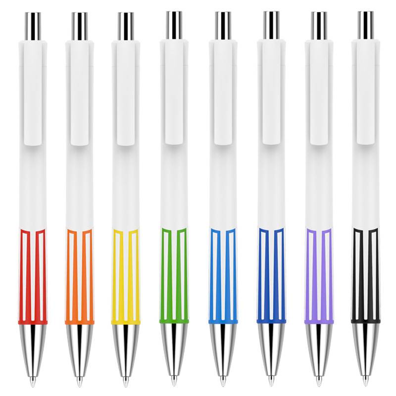 Colorful Striped Retractable ABS Pen - White Pen Barrel
