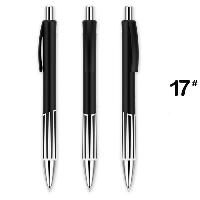 Colorful Striped Retractable ABS Pen - Black Barrel with White Pattern