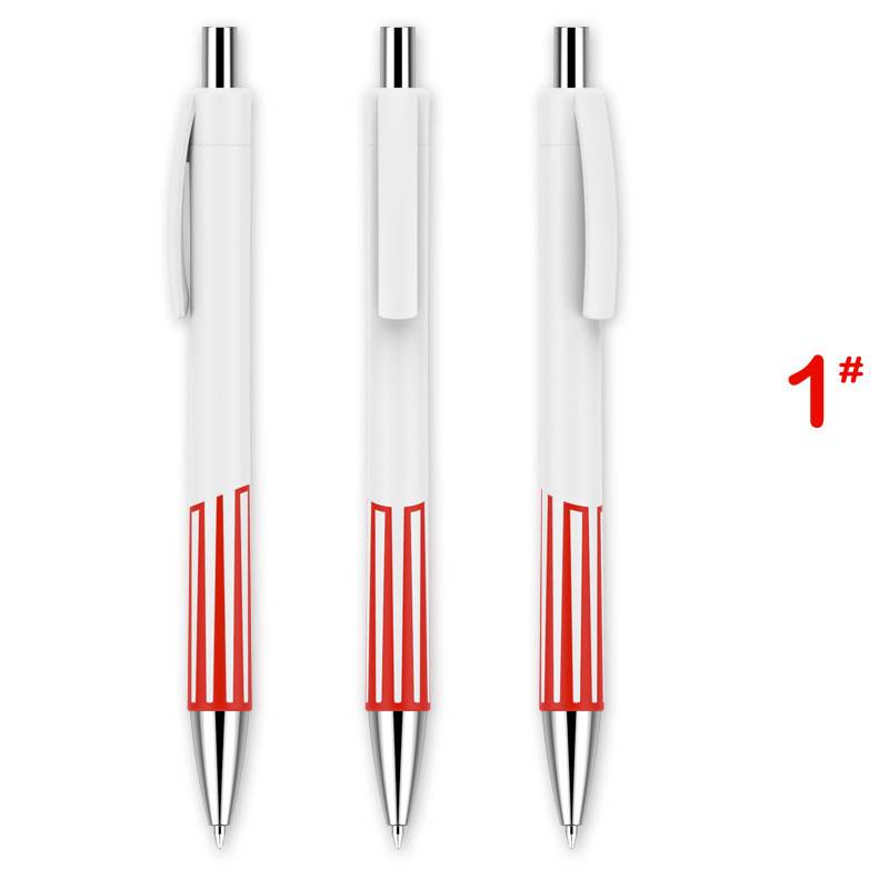 Colorful Striped Retractable ABS Pen - White Barrel with Red Pattern