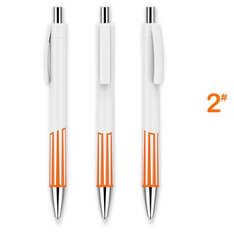 Colorful Striped Retractable ABS Pen - White Barrel with Orange Pattern