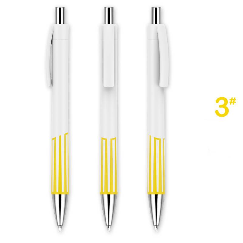 Colorful Striped Retractable ABS Pen - White Barrel with Yellow Pattern