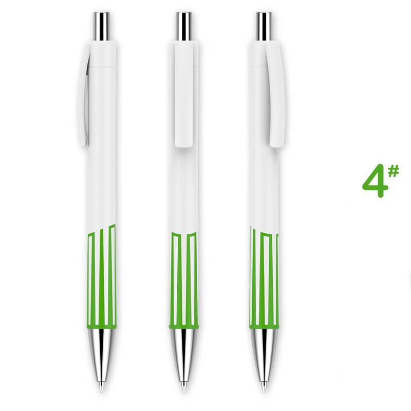 Colorful Striped Retractable ABS Pen - White Barrel with Green Pattern