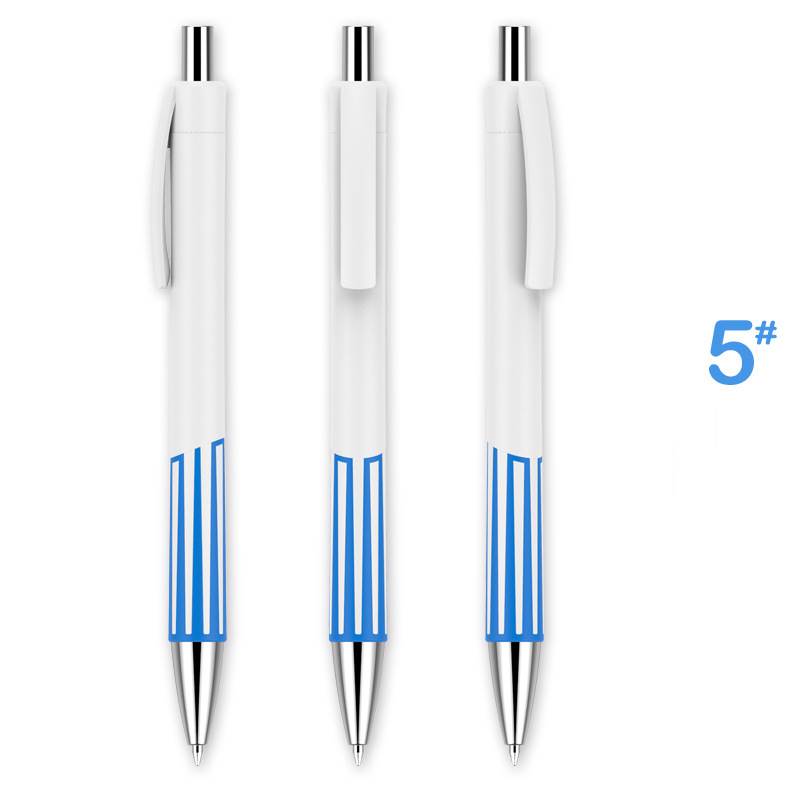 Colorful Striped Retractable ABS Pen - White Barrel with Blue Pattern