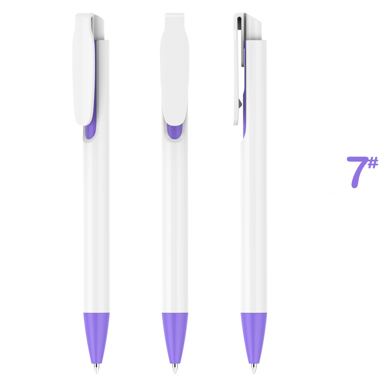 Retractable Clip Gifting Plastic Pen - White Barrel with Purple Accessories