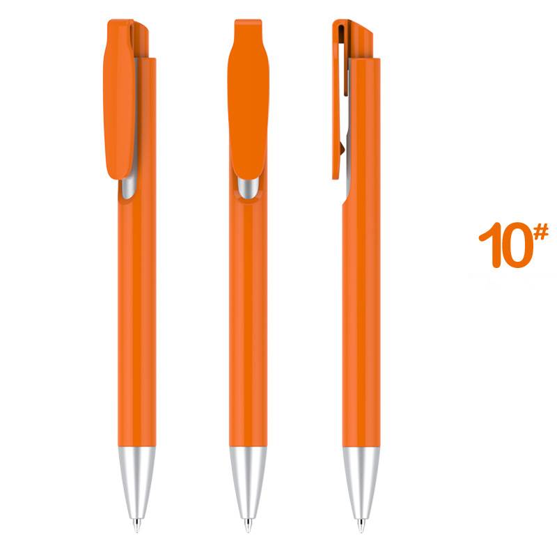 Retractable Clip Gifting Plastic Pen - Orange Barrel with Silver Accessories