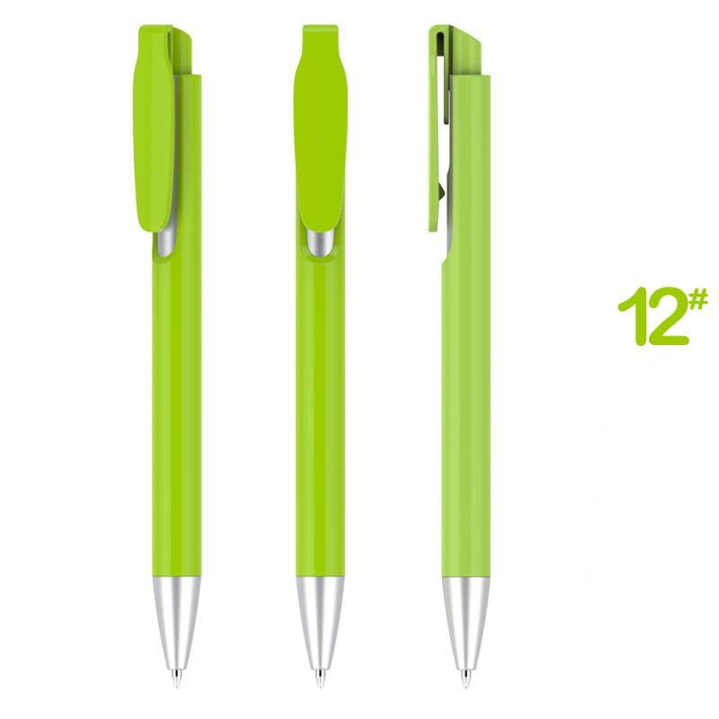 Retractable Clip Gifting Plastic Pen - Green Barrel with Silver Accessories