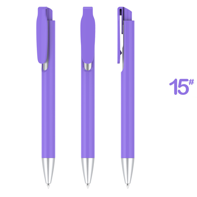 Retractable Clip Gifting Plastic Pen - Purple Barrel with Silver Accessories