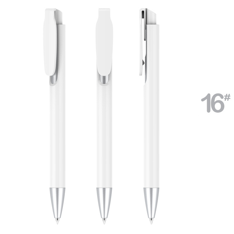 Retractable Clip Gifting Plastic Pen - White Barrel with Silver Accessories