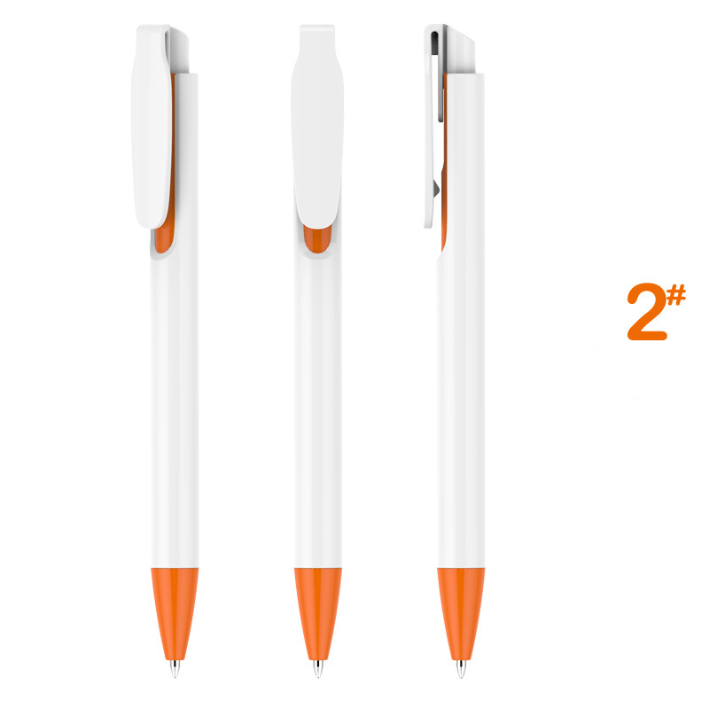Retractable Clip Gifting Plastic Pen - White Barrel with Orange Accessories
