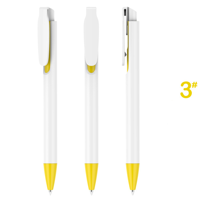 Retractable Clip Gifting Plastic Pen - White Barrel with Yellow Accessories