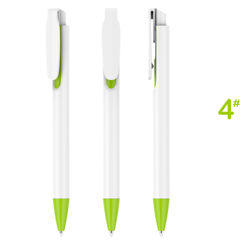 Retractable Clip Gifting Plastic Pen - White Barrel with Green Accessories