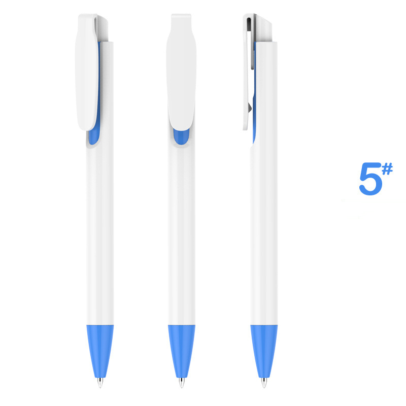 Retractable Clip Gifting Plastic Pen - White Barrel with Blue Accessories