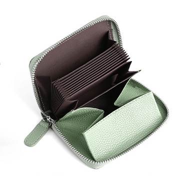 Zip Around Leather Card Case - Light Green