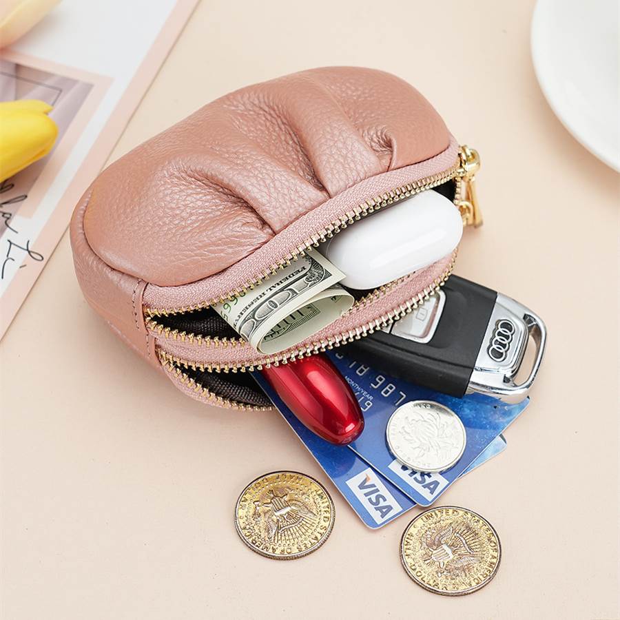 Double Zipper Lychee Pattern Coin Bag - Inside Display