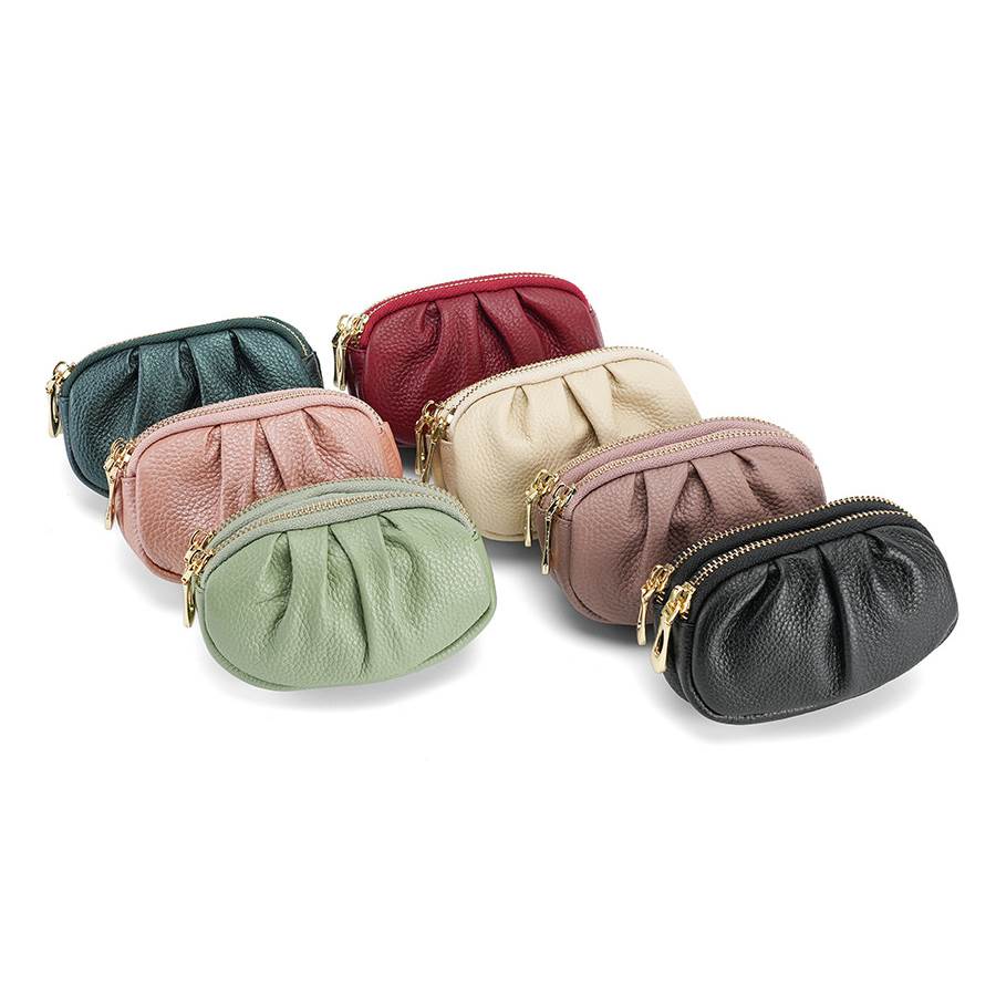 Double Zipper Lychee Pattern Coin Bag - Various Colors