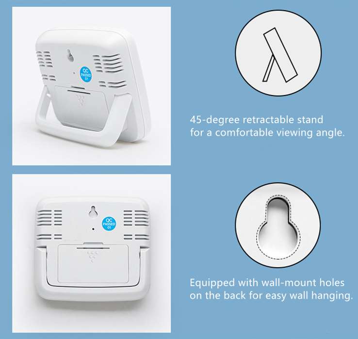 Multifunctional Electronic Hygrometer with Retractable Stand – Backside