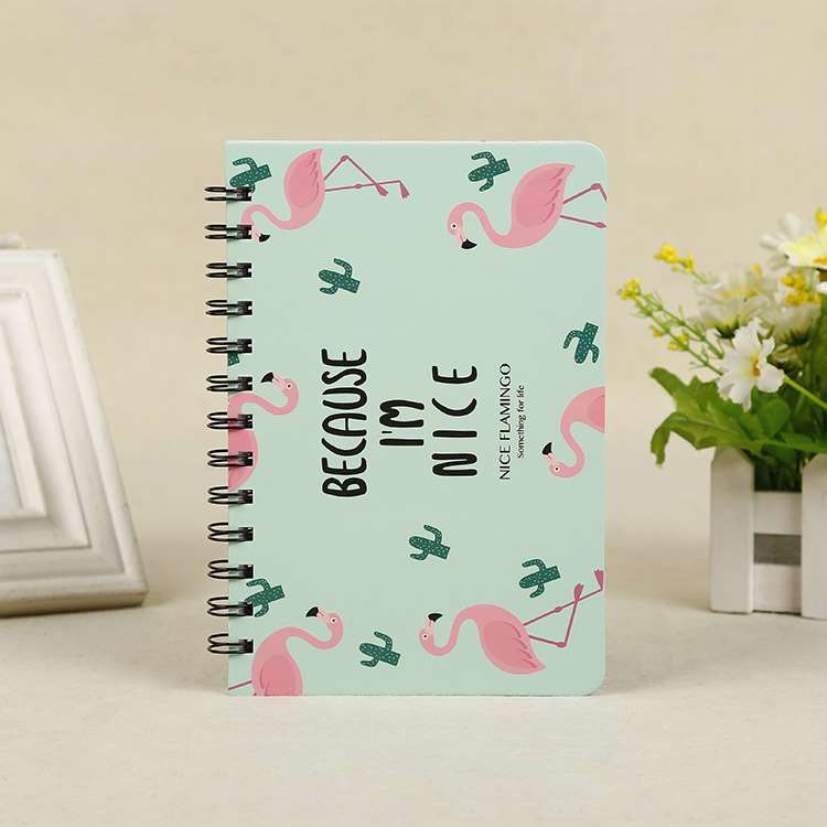 Fresh Floral Hard Cover Spiral Bound Schedule Notebook - Green Flamingo
