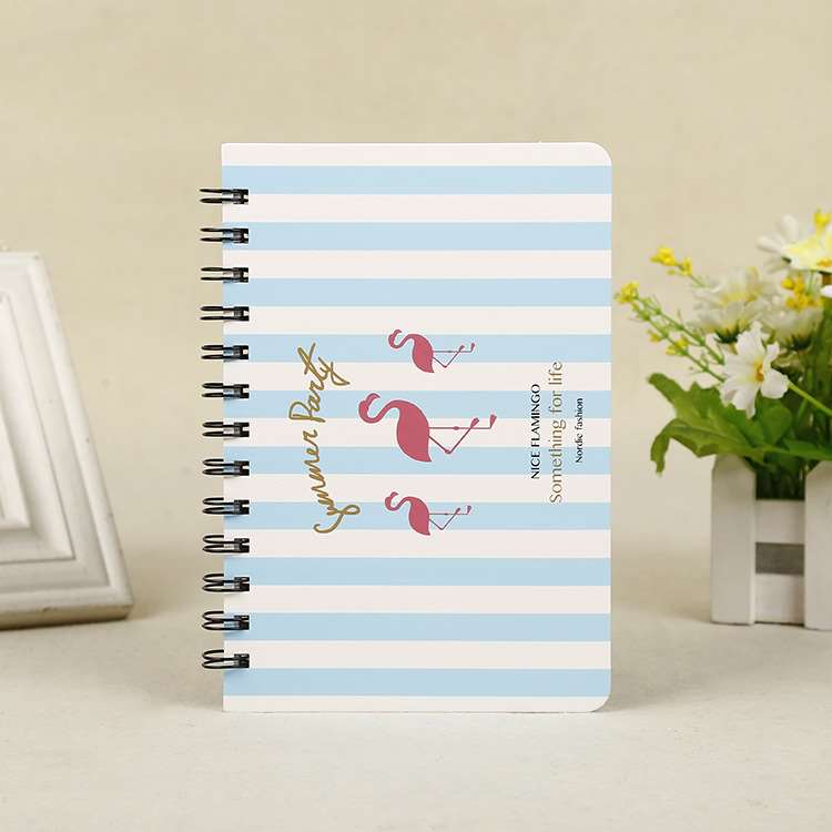 Fresh Floral Hard Cover Spiral Bound Schedule Notebook - Blue Flamingo