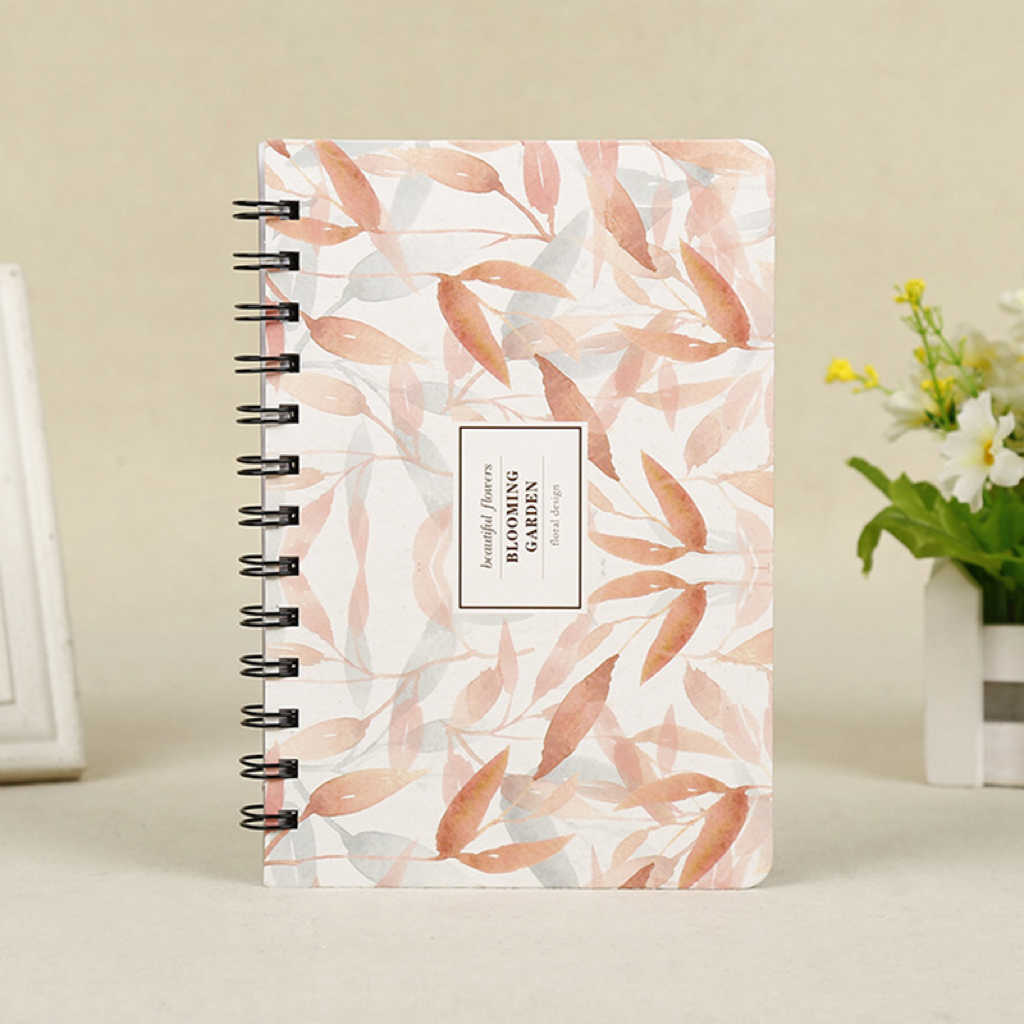 Fresh Floral Hard Cover Spiral Bound Schedule Notebook - Red Leaves