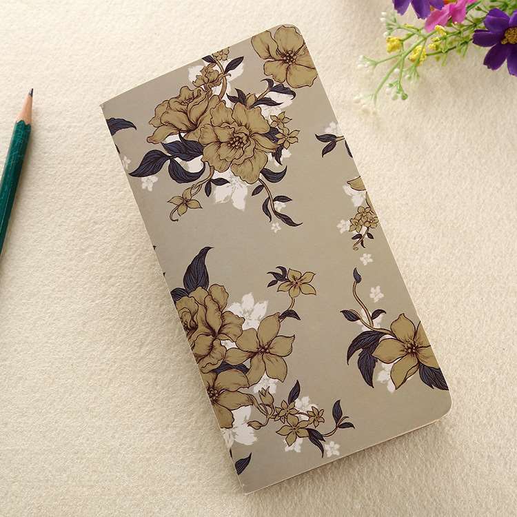 Vintage Floral Kraft Paper Wire Bound Notebook - Light Gray