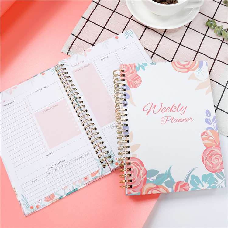 Flower Hard Cover Weekly Planner Spiral Bound Notebook - Design